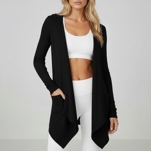 Anthropologie Splendid Women's Sz XS Thermal Wrap Hooded Sweater Cardigan Black